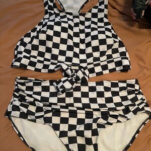 Checkered Black and White Bikini Set